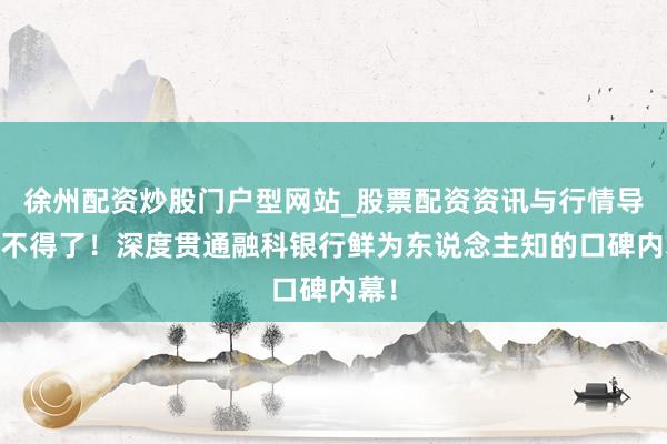 徐州配资炒股门户型网站_股票配资资讯与行情导航 不得了！深度贯通融科银行鲜为东说念主知的口碑内幕！